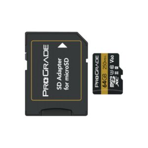 ProGrade Digital 64GB Micro SDHC UHS-II Memory Card with SD Adapter / Gold / 250 MB/s