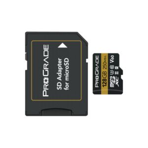 ProGrade Digital 128GB Micro SDHC UHS-II Memory Card with SD Adapter / Gold / 250 MB/s